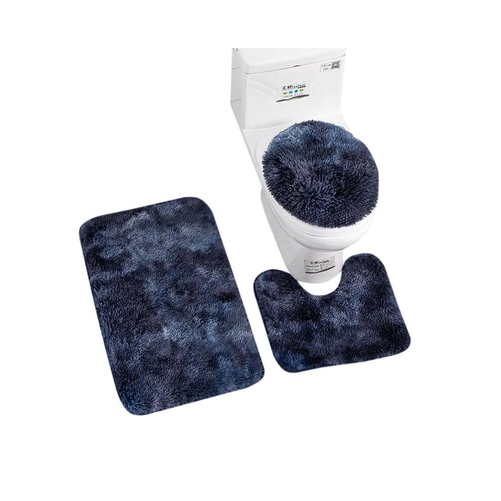 Bath Mat Set Navy Blue Bathroom Silk Tie Dye Non Slip Rug Toilet Lid Cover Bath Mats Rugs & Toilet Covers-image-OPC-PFRVZSW-NEW