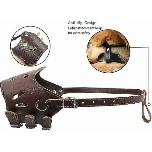Dog Leather Anti Bark Muzzle for Large Medium Small Dogs M 1