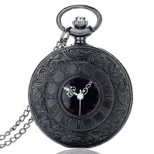 Vintage Charm Black Unisex Fashion Roman Number Quartz Steampunk Pocket Watch Women Man Necklace Pendant with Chain Gifts