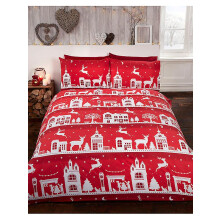(Double, Red) Reindeer Road Brushed Cotton Christmas Duvet Cover Set