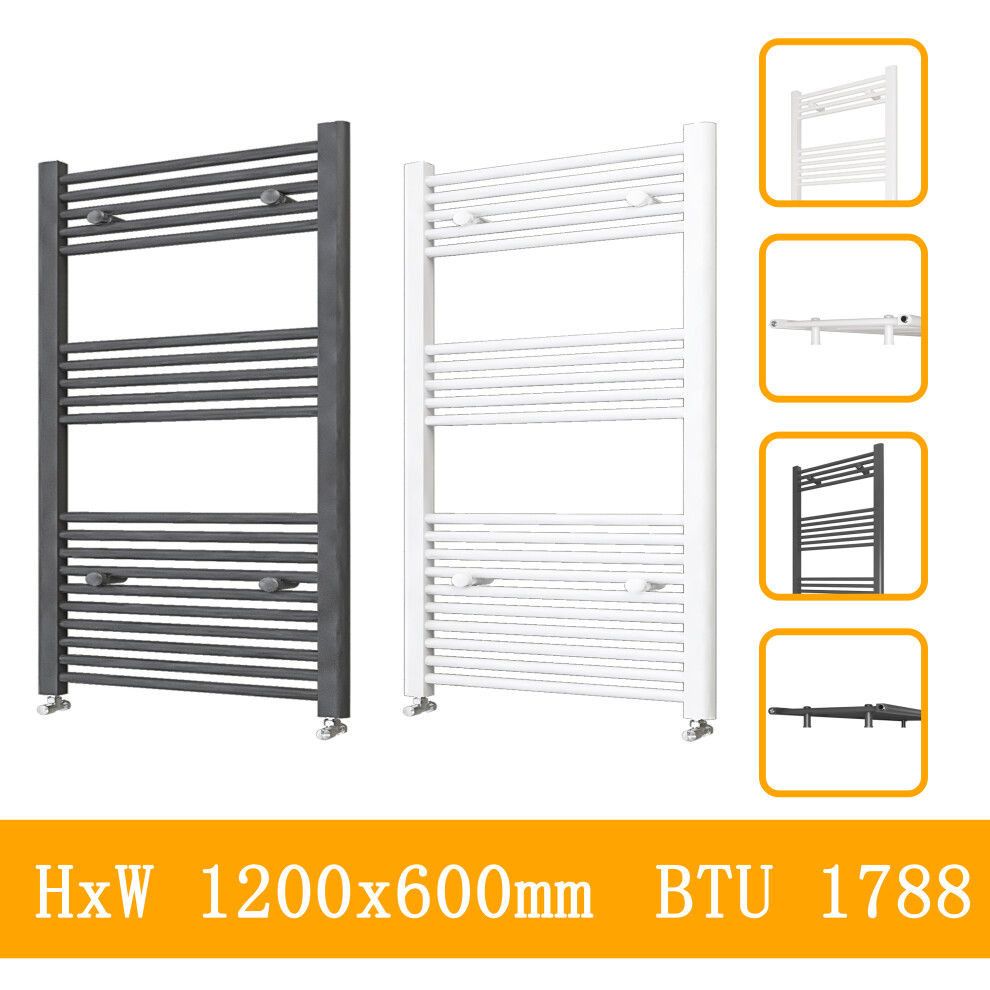 (anthracite, 1200x600mm) Stylish Straight Towel Rail HeatingTowel Radiator