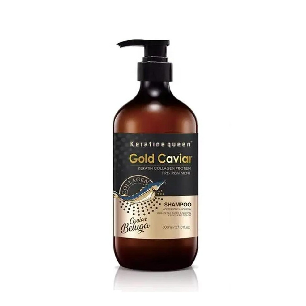 Keratine Queen Gold Caviar Keratin Collagen Protin Pre-Treatment Shampoo 800ml | Hair Repair, Frizz Control & Smoothness |Moisturizing |Sulfate-Free