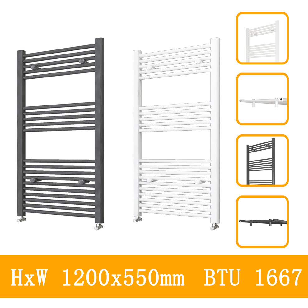 (white, 1200x550mm) Stylish Straight Towel Rail HeatingTowel Radiator