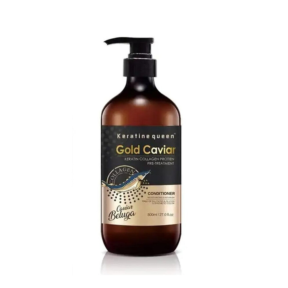 Keratine Queen Gold Caviar Keratin Collagen Protin Pre-Treatment Conditioner 800ml |Hair Repair, Frizz Control & Smoothness|Moisturizing|Sulfate-Free
