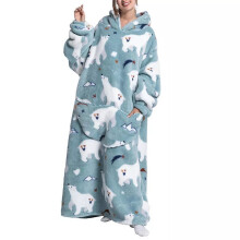 (Polar Bear (180cm)) Adults Extra Long Hoodie Blanket Oversized Soft Sherpa Fleece Giant Sweatshirt