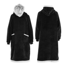 (Black (155CM)) Adults Extra Long Hoodie Blanket Oversized Soft Sherpa Fleece Giant Sweatshirt
