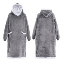 (Grey(155CM)) Adults Extra Long Hoodie Blanket Oversized Soft Sherpa Fleece Giant Sweatshirt