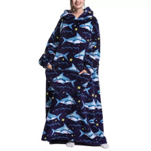 (Shark (180cm)) Adults Extra Long Hoodie Blanket Oversized Soft Sherpa Fleece Giant Sweatshirt
