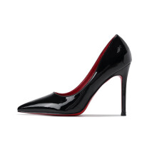 (10CM, 42) Ladies' new sexy pointed black high-heeled shoes with red soles high-heeled shoes