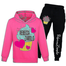 (9-10Years-140CM) Kids Rebecca Zamolo Print Casual Tracksuit Sets Girls Hoodies Pants Suits Rose