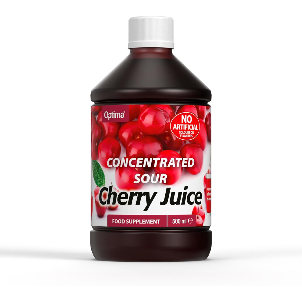 Optima Sour Cherry Juice Concentrate, Natural, Vegan, No Artificial Flavours or Colours, Food Supplement, 500 ml Bottle