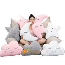 (Pink moon2) Plush Sky Pillows Emotional Moon Star Cloud Shaped Pillow Pink White Grey Room Chair Decor Seat Cushion