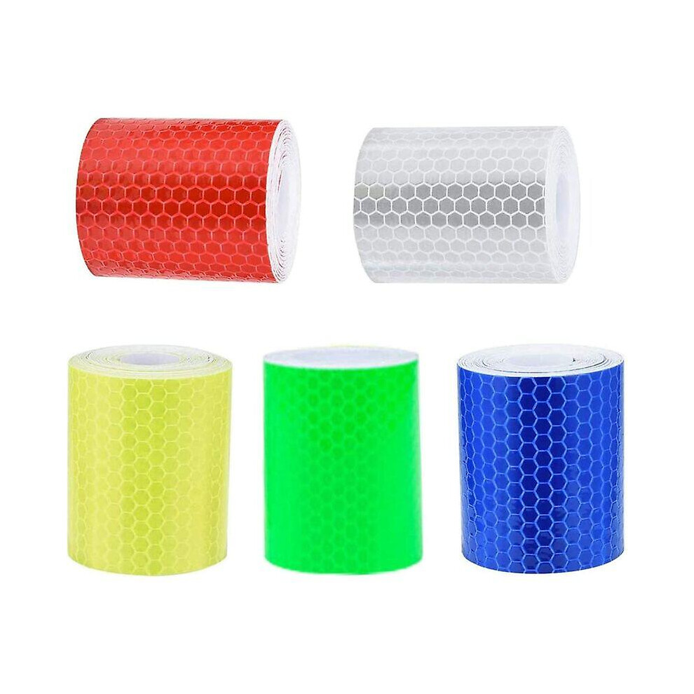 5Pcs Reflective Tape Reflective Safety Warning Sticker Film White Red, Fluorescent Tape Safety Sticker For Night Visibility 5Cm X 3M 7364070351787