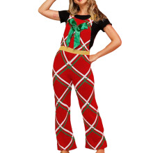 (red, S, M, L, XL) Christmas Overalls for Women, Striped/Plaid Stretchy Overall Jumpsuit