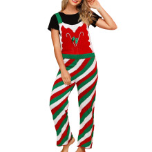 (green, L) Christmas Overalls for Women, Striped/Plaid Stretchy Overall Jumpsuit
