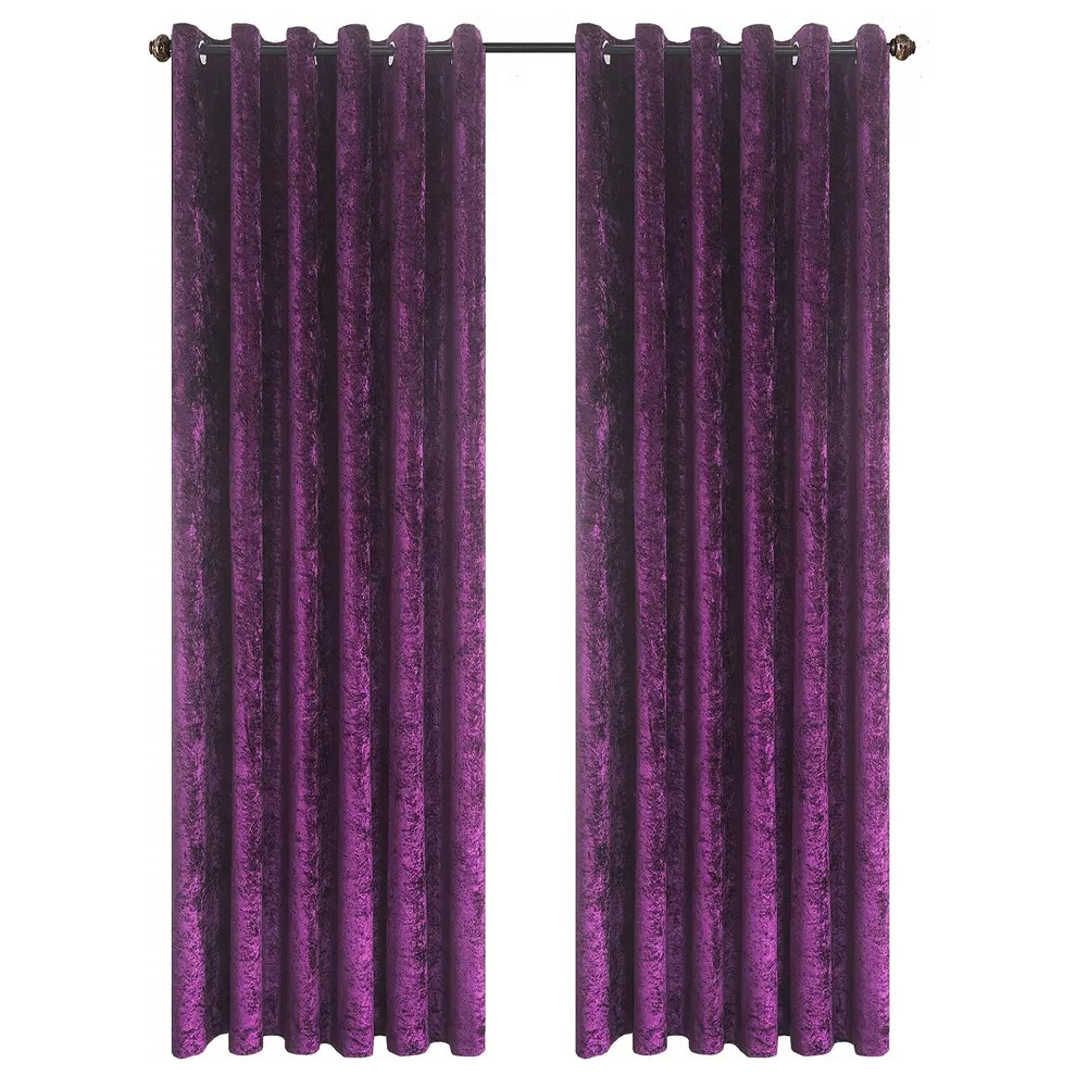 (Purple , 46" x 72" (117cm x 183cm)) Crushed velvet curtains Eyelet Ring Top Ready Made-image-OPC-PFRWVTB-NEW