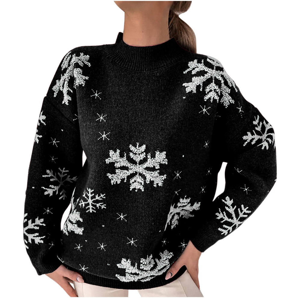 (black, L) JURANMO Cute Sweaters for Women, Ugly Christmas Snowflake Pattern Pullover Jumper Tops Casual Holiday Ribbed Knit Sweater Deals of the Day-image-OPC-PFRWX7Q-NEW