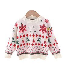 (white, 3-4Y) MXIEZI 1-7 Years Old Boys Girls Cartoon Knit Top Christmas Sweater for Baby Pullover Knitted Jumper Bottoming Shirt Kids Fall Winter Warm Knit Sweater