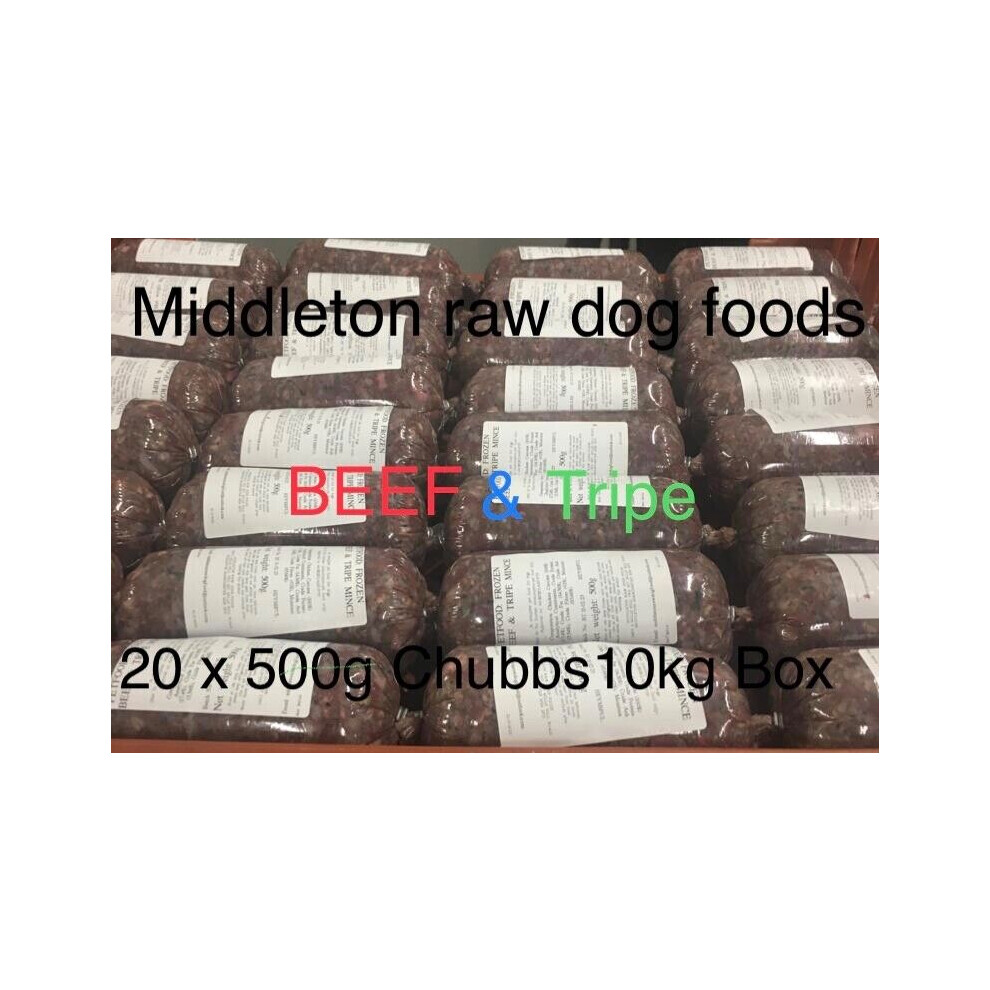 RAW Frozen Dog Food BEEF & TRIPE 20 x 500g Chubs 10kg Box