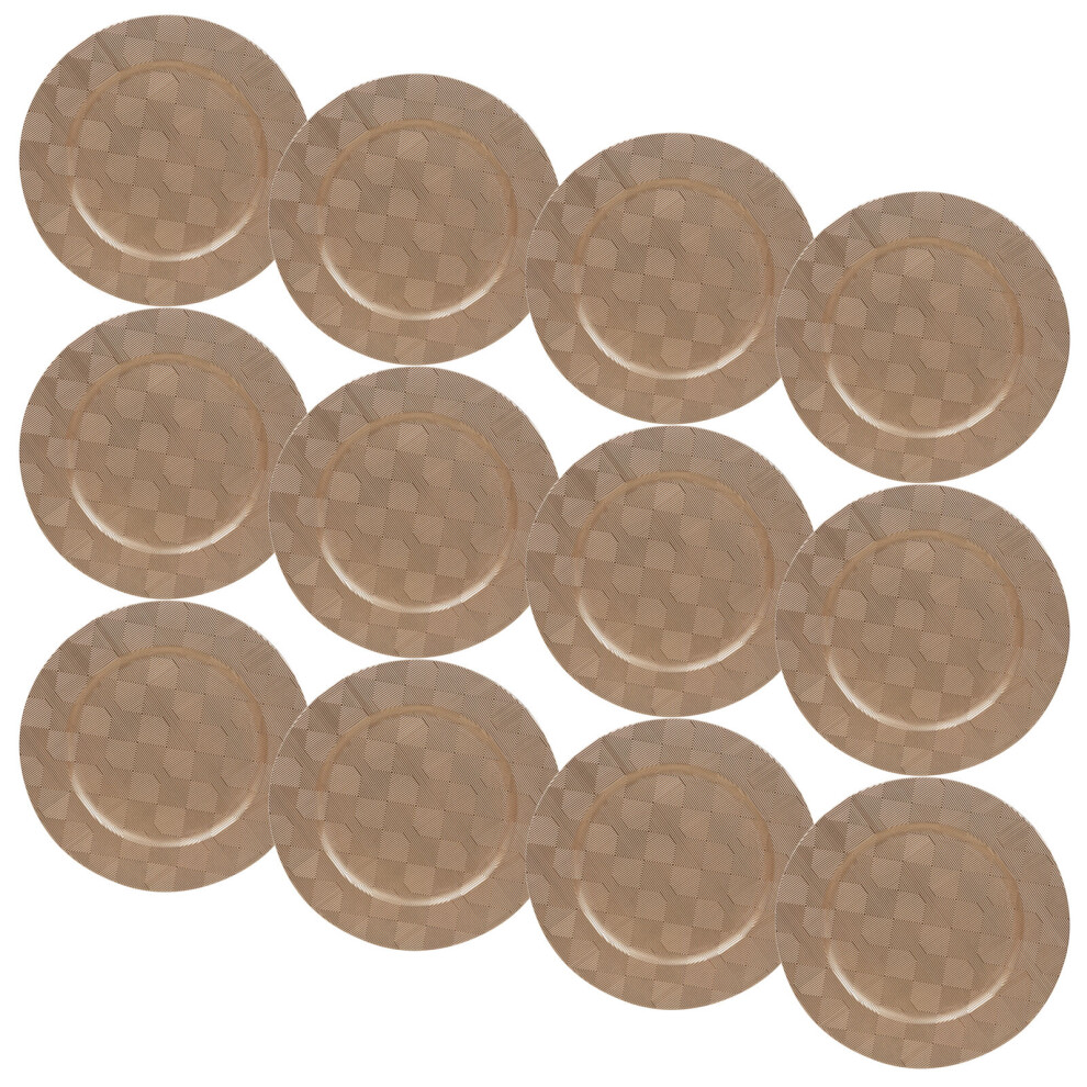Urbn Living (12X Gold Box Weave) 33Cm Charger Plates Set Silver Gold 3D Placemats Box Mosaic Weave Pyramid Design Silver,Gold