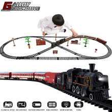 (Black classic train) Electric Christmas Train Toy Set Car Railway Tracks Steam Locomotive Engine Diecast Model Educational Game Boy Toys For Children