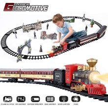(Red train) Electric Christmas Train Toy Set Car Railway Tracks Steam Locomotive Engine Diecast Model Educational Game Boy Toys For Children
