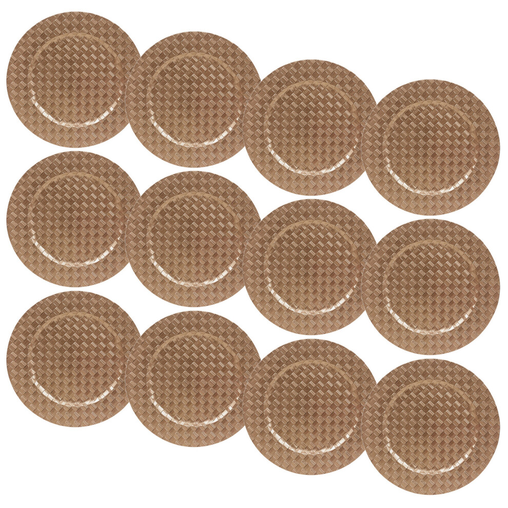 (12x Gold Mosaic Weave) 33cm Charger Plates Set Silver Gold 3D Placemats Box Mosaic Weave Pyramid Design