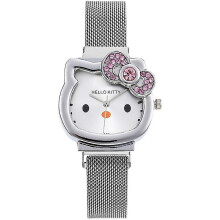 (silver) Hello Kitty Watch Metal Vintage Diamond Bow Ladies Watch Kawaii Girl Birthday Gift Cute Cartoon Anime Student Magnet Strap