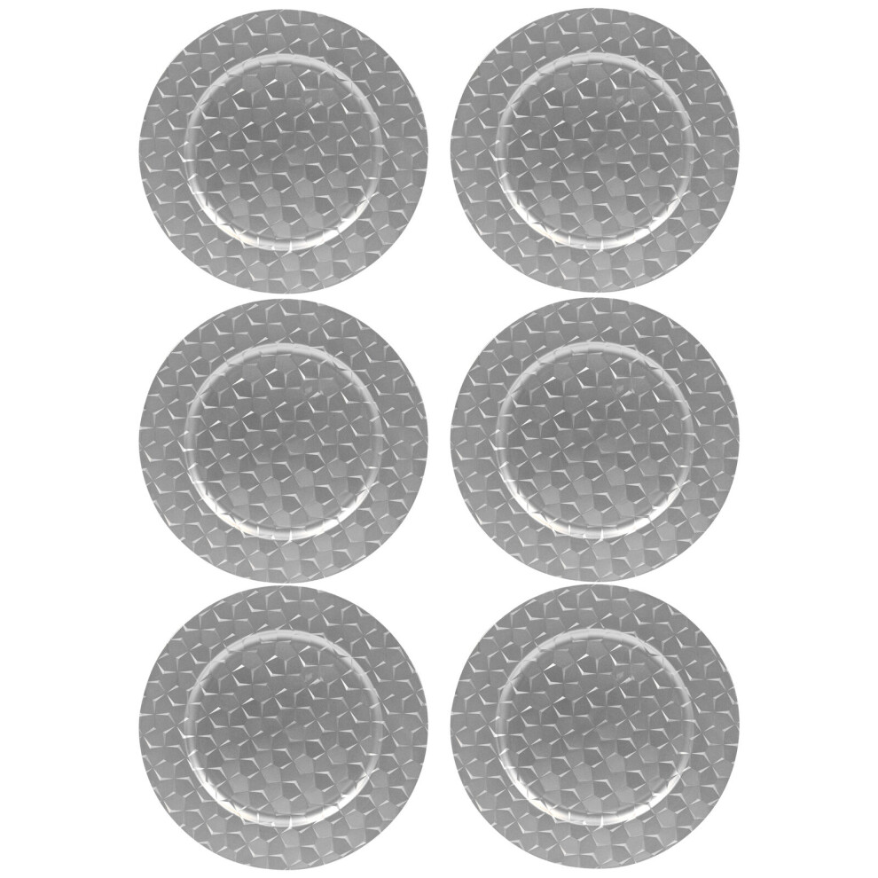 Urbn Living (6X Silver Pyramid) 33Cm Charger Plates Set Silver Gold 3D Placemats Box Mosaic Weave Pyramid Design Silver,Gold