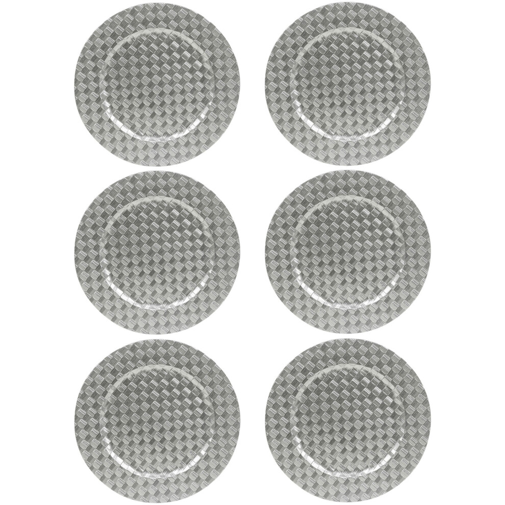 (6x Silver Mosaic Weave) 33cm Charger Plates Set Silver Gold 3D Placemats Box Mosaic Weave Pyramid Design