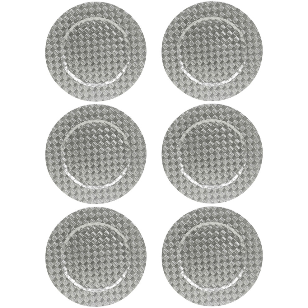 Urbn Living (6X Silver Mosaic Weave) 33Cm Charger Plates Set Silver Gold 3D Placemats Box Mosaic Weave Pyramid Design Silver,Gold