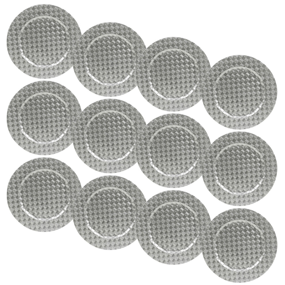 (12x Silver Mosaic Weave) 33cm Charger Plates Set Silver Gold 3D Placemats Box Mosaic Weave Pyramid Design