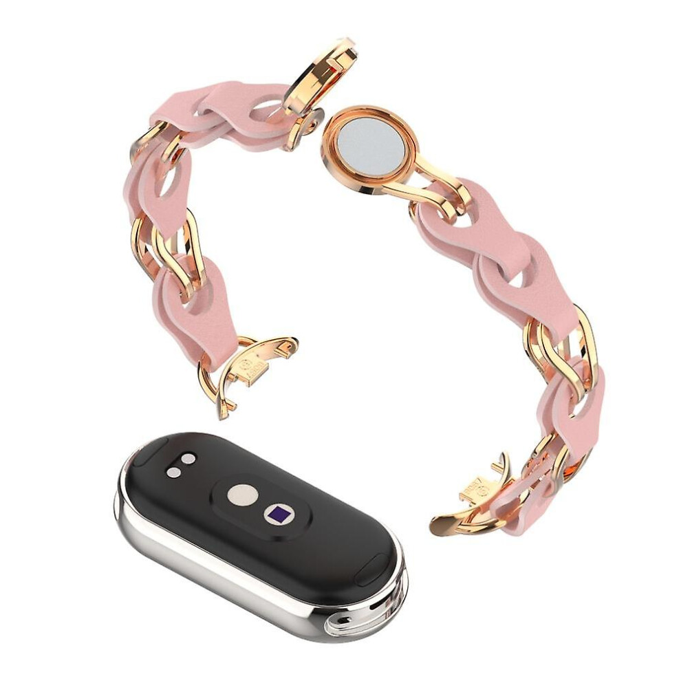 (Pink) For Xiaomi Smart Band 8 Magnetic Watch Band Genuine Cow Leather Aluminum Alloy Chain Bracelet Pink 7364070356850