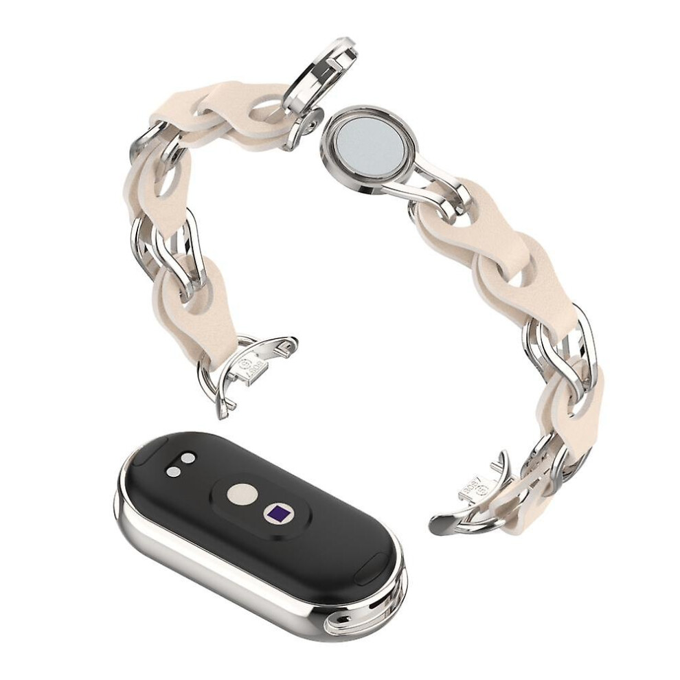 (Starlight) For Xiaomi Smart Band 8 Magnetic Watch Band Genuine Cow Leather Aluminum Alloy Chain Bracelet 7364070356874