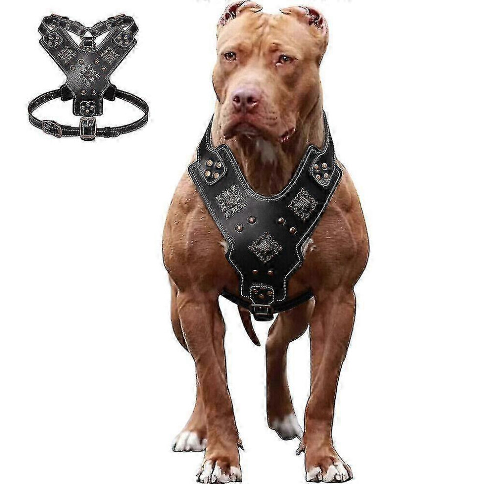 Heavy Duty Dog Harness Real Leather Chest Plate Vest for Large Dog Pitbull Boxer -DGJR
