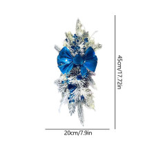 (Blue With light) Christmas Wreath Pendants Garland Xmas Decoration Christmas Wreath Hanging Pendant For Holiday Wall Door With Led Light String