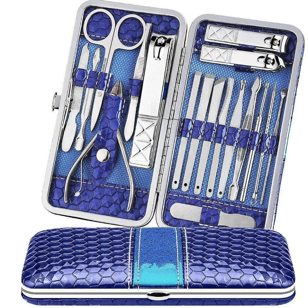 18pcs Manicure Set Pedicure Nail Clippers Set Travel Hygiene Kit Stainless Steel Professional Cutter Care Set Scissor Tweezer Knife Ear Pick Tools Gro