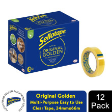Sellotape Original Golden Multi-Purpose Easy-to-Use Clear Tape, 24mmx66m, 12 Pack