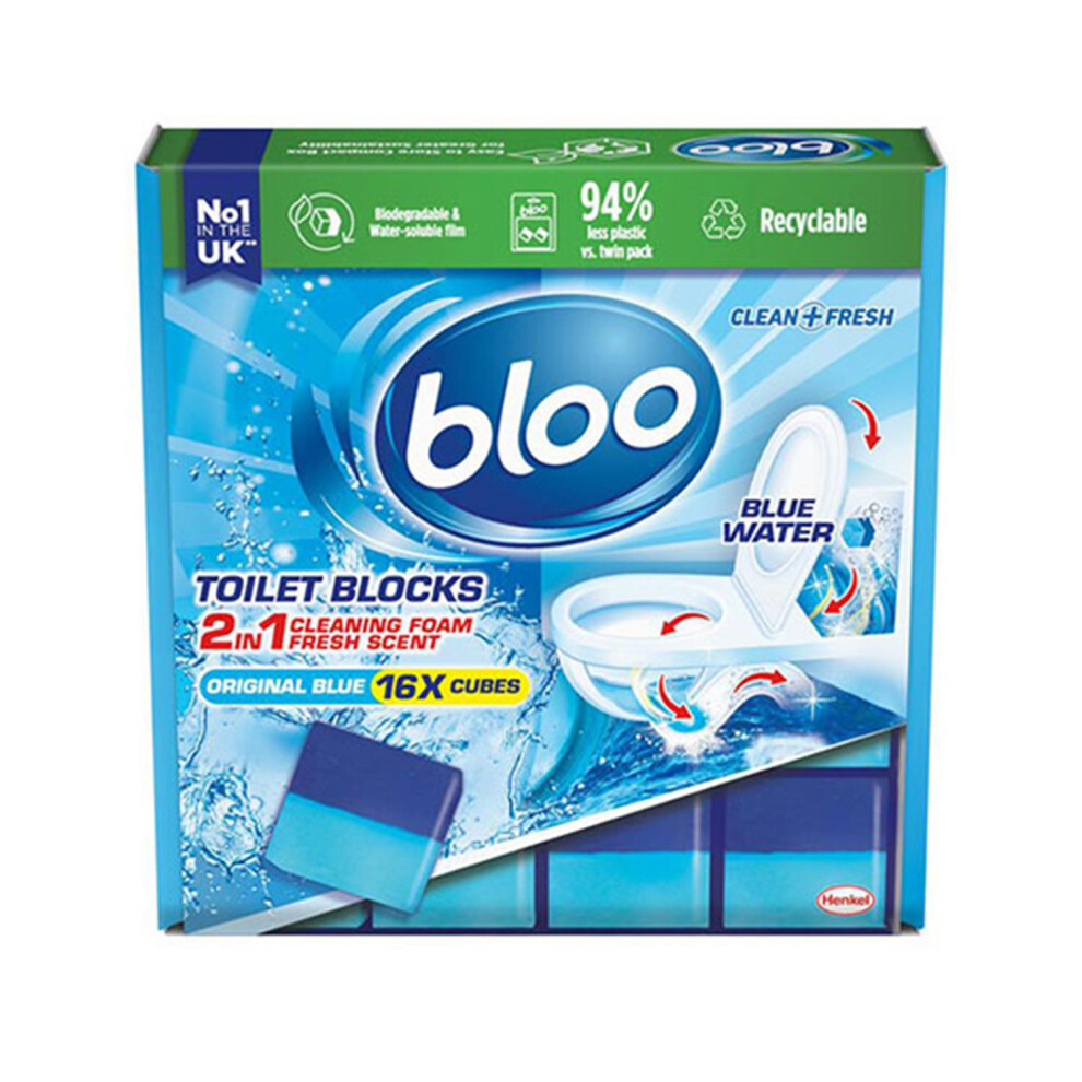 Bloo Toilet Block Original Coloured Water 16x Cleaning Blocks Blue 800g