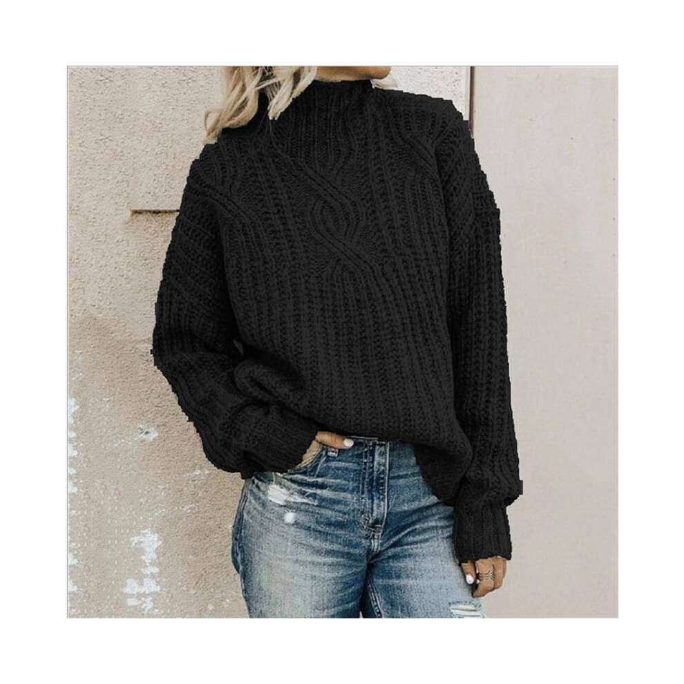 (Black, XL) Women's long Leeve sweater high collar sleeve long knitted loose Pullover