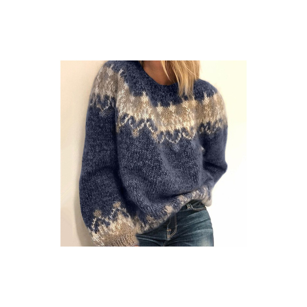 (Blue, M) Womens Jumper Top Winter Warm Sweater Ladies Cozy Long Sleeve Chic Pullover Wool