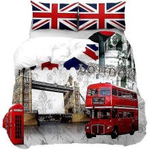 (160x220cm) Home Bedding Set London Cityscape Duvet Cover Decoraive London Bridge Red Double Decker Bus Comforter Cover 3d Modern Famous City