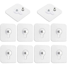 Set Of 10 Picture Hangers Without Drilling, Transparent Tab Adhesive Hooks For Wall Photo Frames, Mirrors And Posters