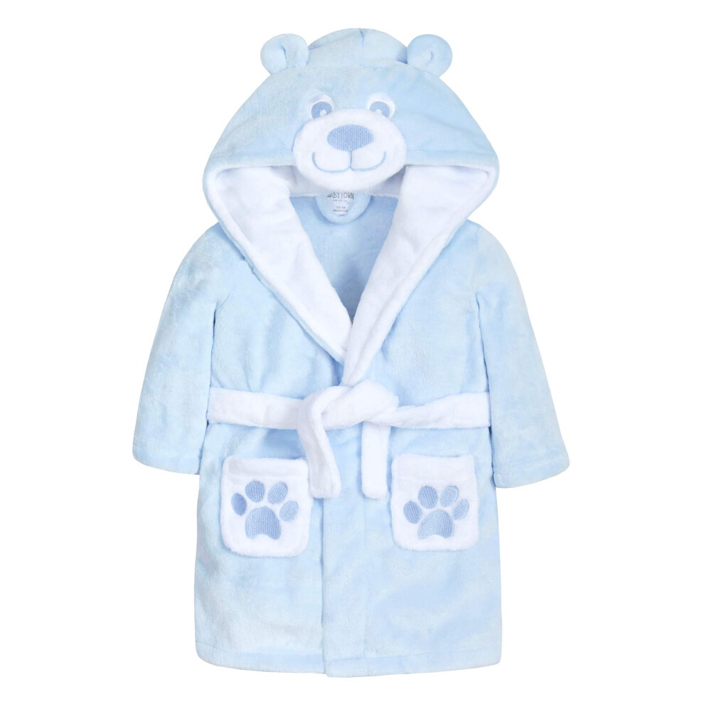 (Blue, 12 - 18 Months) Metzuyan Baby Boys & Girls Teddy Bear Novelty Hooded Dressing Gown With Pockets And Ears-image-OPC-PFRXVGV-NEW