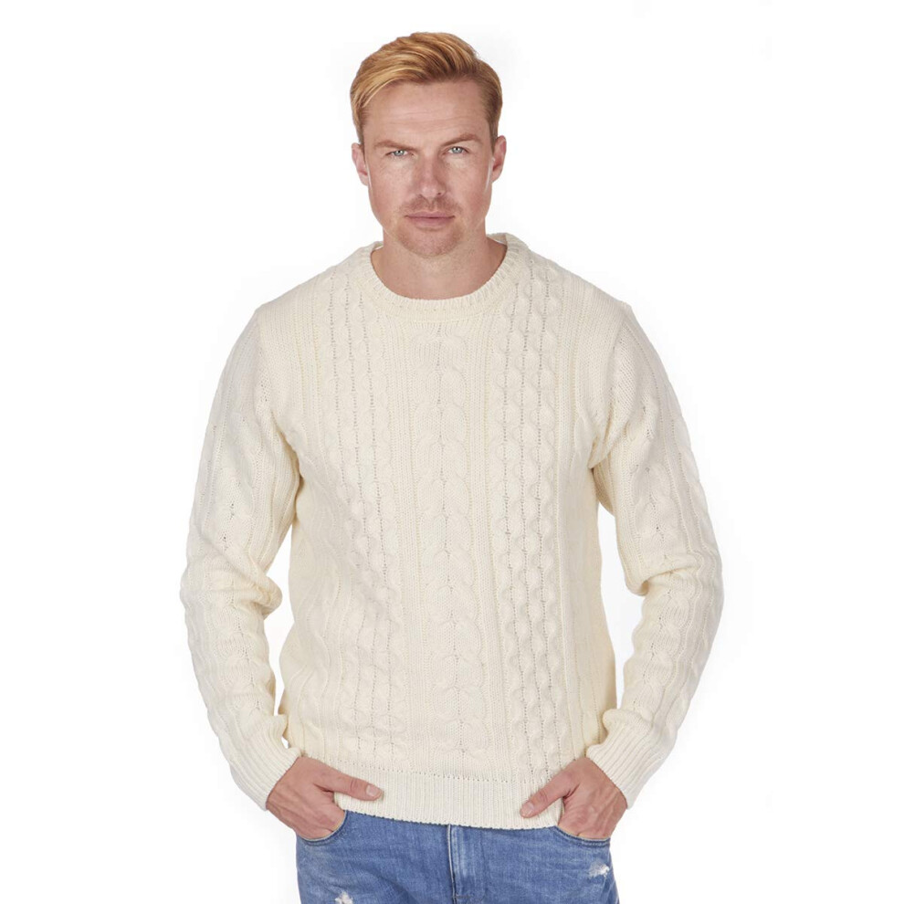 (Beige, L) Men'S Classic Chunky Cable Knit Crew Neck Jumper Sweater Pullover Winter New