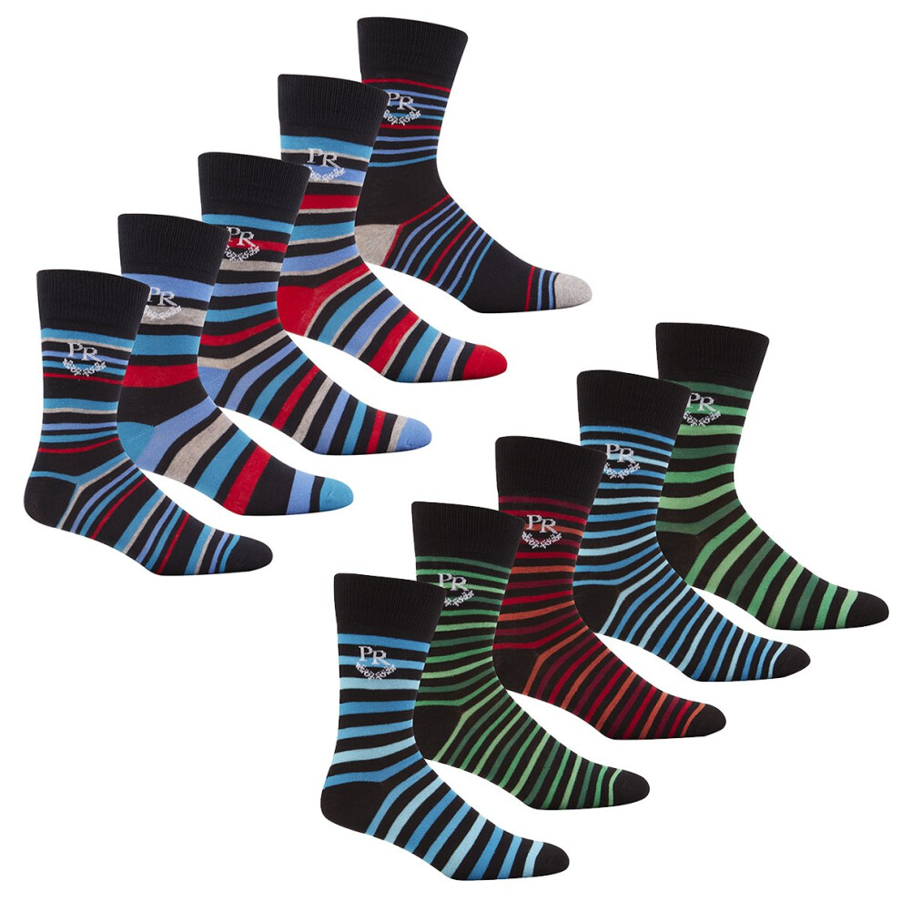 (2 Packs, 6-11) Pierre Roche Men'S Designer Cotton Rich Striped Socks Gift Box Set 6-11