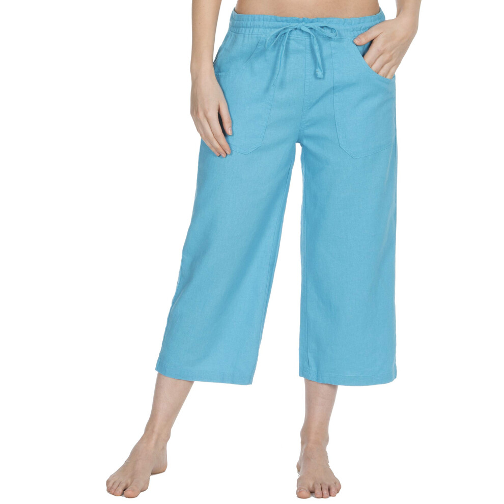 (Turquoise, 12) Metzuyan Womens 3/4 Capri Pants Cropped Elasticated Trousers Sizes 10-14