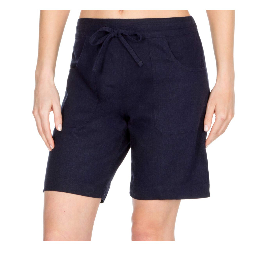 (Navy, 16) Metzuyan Ladies Linen Blend Shorts - Summer Hot Pants