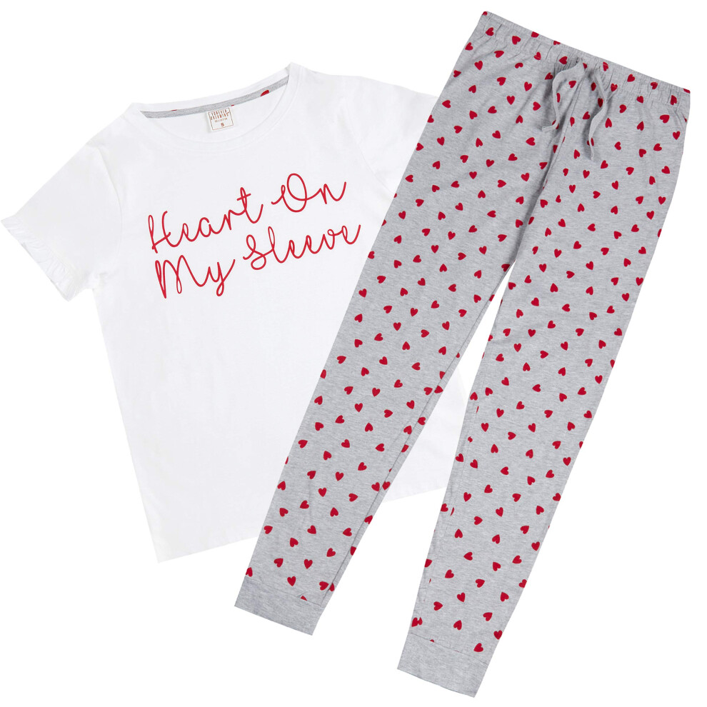 (Heart, L) Womens Ladies 100% Cotton Rich Pyjama Sets Sleevless Top Shorts Vest Tank Top Tee T Shirt Novelty Cute Homewear Lougne Wear Pjs Set For Her