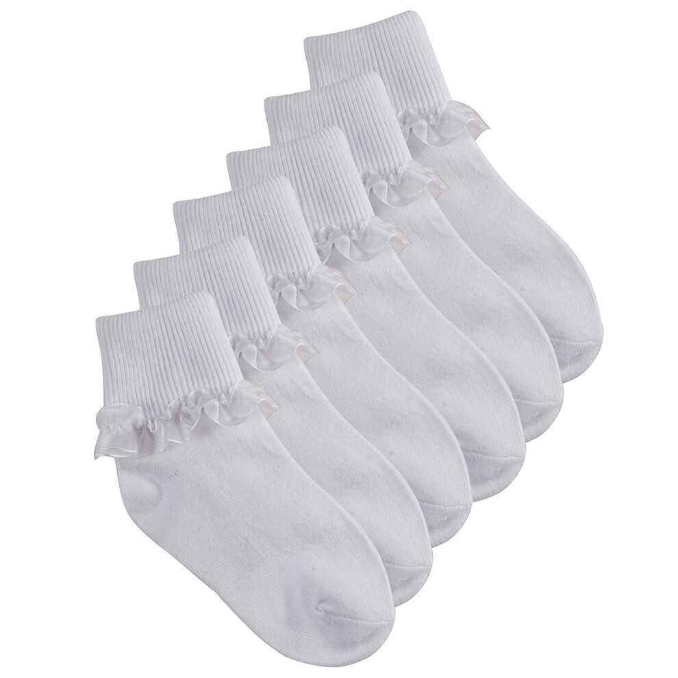(White - 6 Pairs, 9-12) Metzuyan  6 Pairs Girls Infant Kids Frilled Ankle Cotton Socks Frilly Cotton Rich